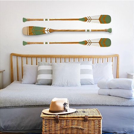 Kit 3 Remos Decorativos Verde 130 cm Decoração Náutica Praia