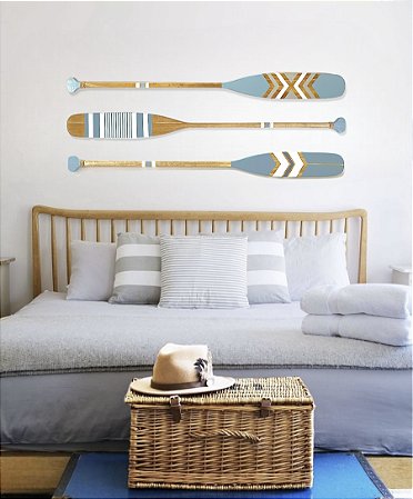 Kit 3 Remos Decorativos Azul Claro 130 cm Decoração Náutica Praia