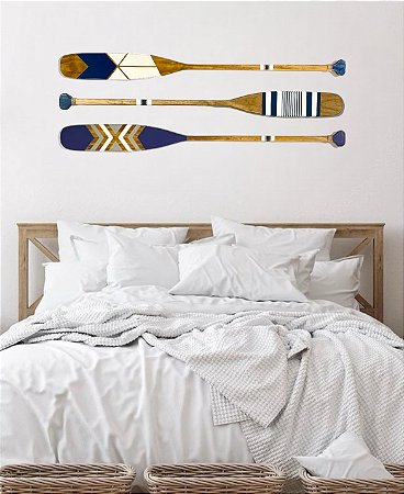 Kit 3 Remos Decorativos Azul Marinho 130 cm Decoração Náutica Praia