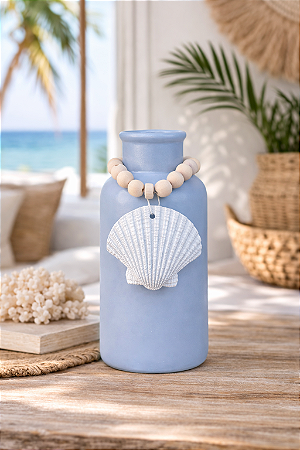 Vaso Decorativo Cinza com Colar de Concha