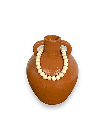 Vaso Decorativo Terracota com Colar de Madeira Médio