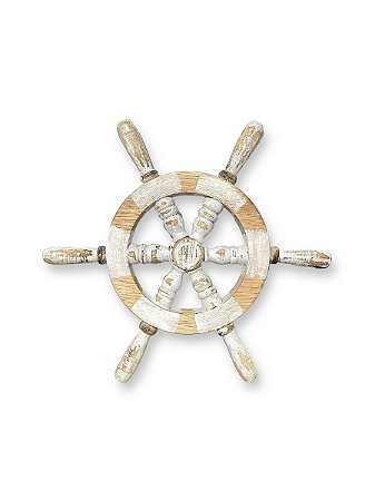 Enfeite Timão Branco Pátina 35 cm Decoração Náutica de Parede