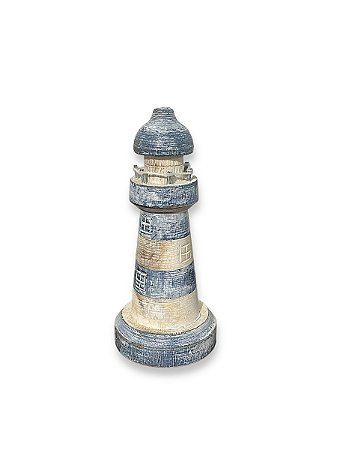 Enfeite Farol Azul Pátina 25 cm Decoração Náutica de Mesa