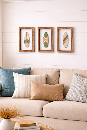 Kit 3 Quadros Prancha Verde Decoração Náutica de Parede