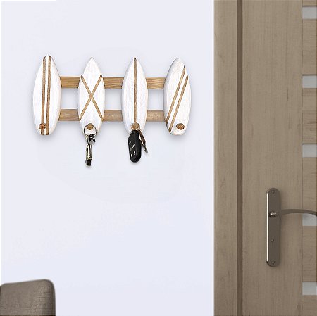 Porta Chaves e Cabideiro Prancha Branca 40 cm Decoração de Praia Náutica