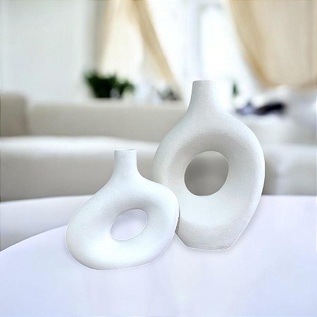 Vaso Boho Vazado Decorativo Branco Grande em Cerâmica
