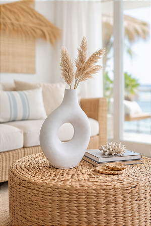 Vaso Boho Vazado Decorativo Branco Grande em Cerâmica