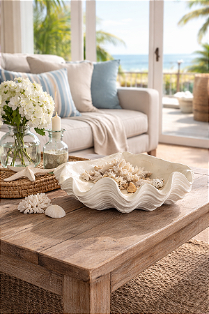 Centro de Mesa Concha Off White em Cerâmica