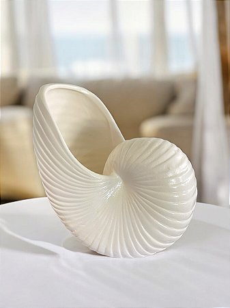 Vaso Decorativo Concha Nautilus Off White em Cerâmica