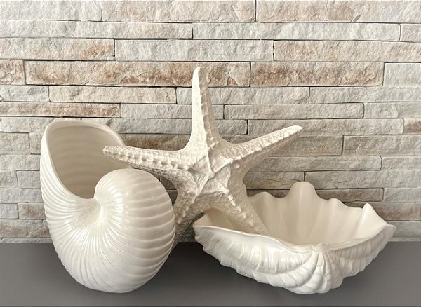 Estrela De Mesa Off White em Cerâmica 30 Cm