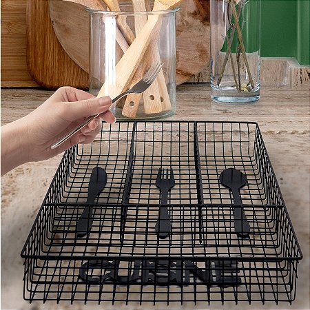 Porta Talheres Aramado Preto em Metal Cuisine