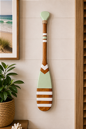 Remo Decorativo Verde Claro Listras 55 cm Decoração de Parede em madeira Decoração para Casa de Praia