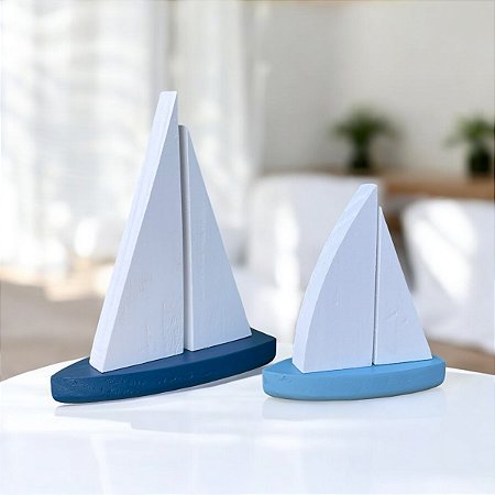 Kit 2 Veleiros Azul Claro e Azul Escuro Decoração Enfeite Barquinhos Náutico