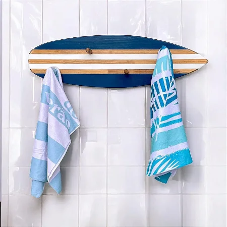Cabideiro Porta Toalha Prancha Azul Marinho em Madeira