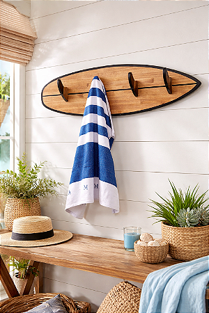 Cabideiro Prancha Preta em Madeira Decoração Náutica Praia