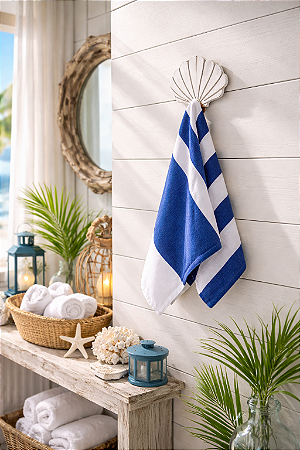 Cabideiro Concha Branca em Madeira Decoração Náutica Praia