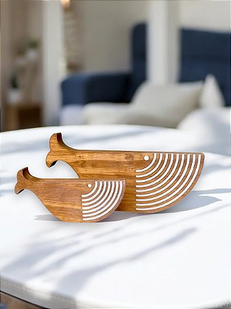 Baleias Decorativas de Mesa 2 Peças em Madeira Decoração Náutica Praia