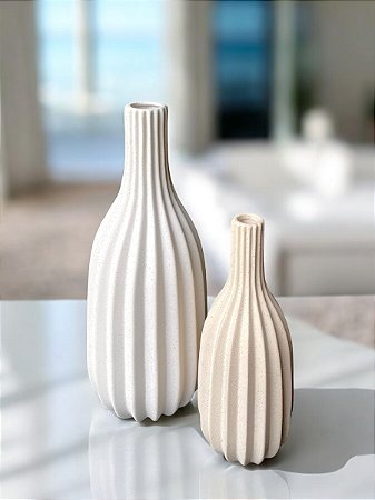 Kit 2 Garrafas Riscadas Off-White e Bege Vaso Decorativo
