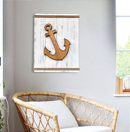 Quadro Náutico Âncora em Madeira Decoração Náutica Praia