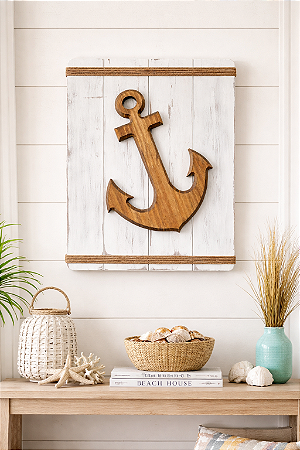 Quadro Náutico Âncora em Madeira Decoração Náutica Praia
