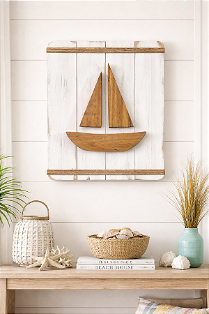 Quadro Náutico Veleiro em Madeira Decoração Náutica Praia