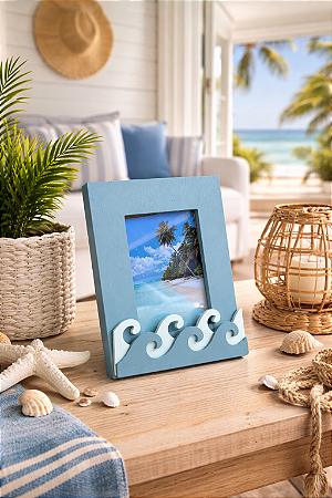 Porta Retrato Ondas Azul Claro para Fotos 10x15cm