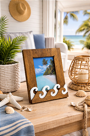 Porta Retrato Ondas Marrom para Fotos 10x15cm
