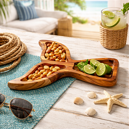 Petisqueira Cauda de Baleia em Madeira Teca