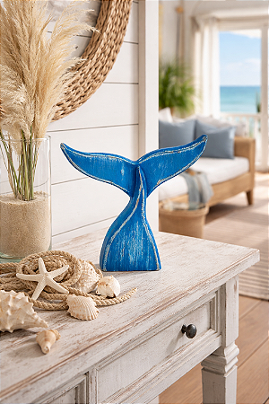 Enfeite Cauda de Baleia Azul Marinho 25 cm Decoração Náutica de Mesa