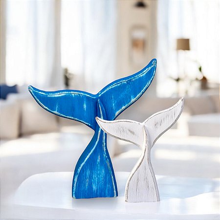 Enfeite Cauda de Baleia Azul Marinho 25 cm Decoração Náutica de Mesa