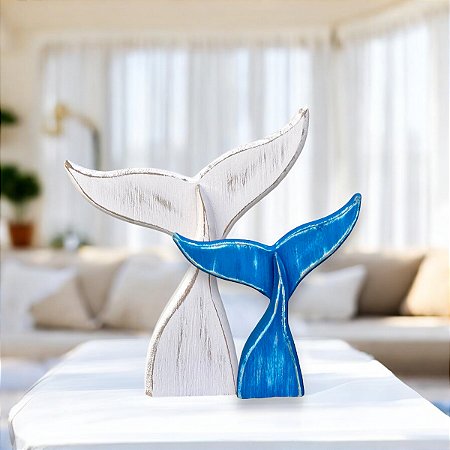 Enfeite Cauda de Baleia Azul Marinho 18 cm Decoração Náutica de Mesa
