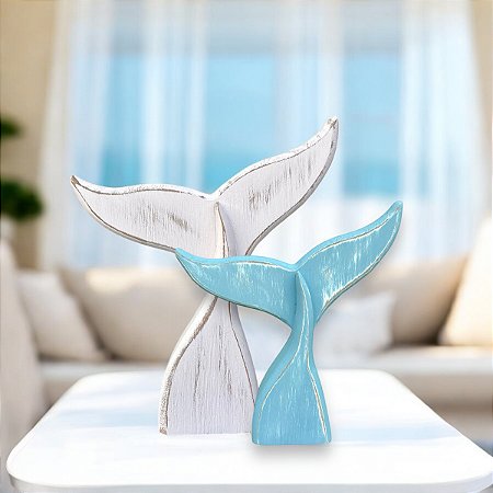 Enfeite Cauda de Baleia Azul Pastel 18 cm Decoração Náutica de Mesa