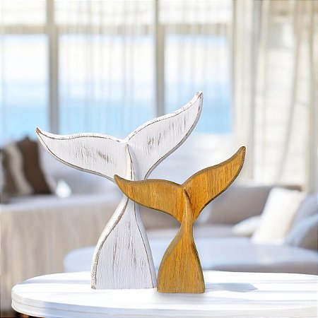 Enfeite Cauda de Baleia Branca 25 cm Decoração Náutica de Mesa