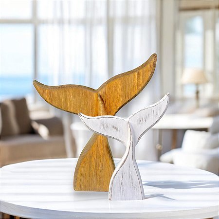 Enfeite Cauda de Baleia Branca 18 cm Decoração Náutica de Mesa