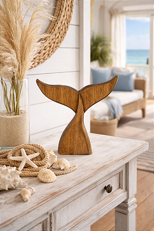 Enfeite Cauda de Baleia Marrom 25 cm Decoração Náutica de Mesa