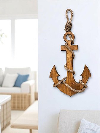 Enfeite Âncora Marrom 45 cm com corda Decoração Náutica Praia