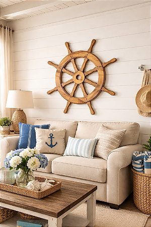 Enfeite Timão Marrom 58 cm Leme Decoração Náutica de Parede