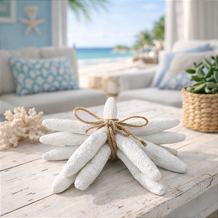 Trio de Estrelas Brancas Decorativas De Mesa em Resina 16 Cm