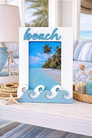 Porta Retrato Ondas Beach Branco para Fotos 10x15cm