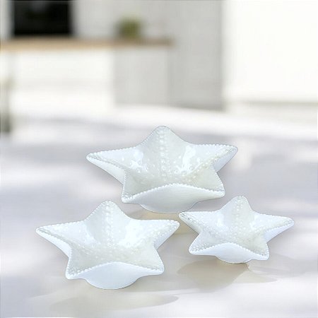 Kit 3 Petisqueiras Estrelas do Mar Branco em Cerâmica