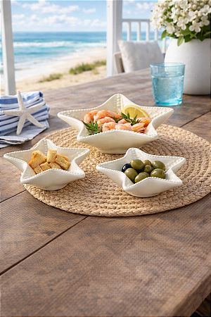 Kit 3 Petisqueiras Estrelas do Mar Off-white em Cerâmica