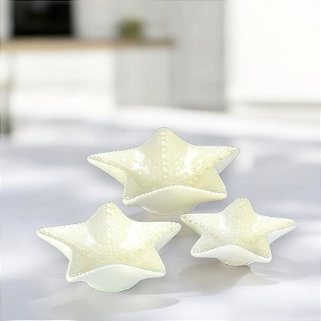 Kit 3 Petisqueiras Estrelas do Mar Off-white em Cerâmica