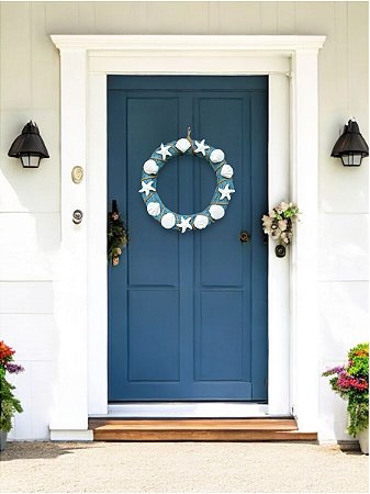 Guirlanda Náutica Azul Claro 30 cm com corda e conchas decoração casa de praia