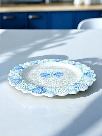 Prato Melamina Borda Concha 23x23 cm Decoração Náutica Praia