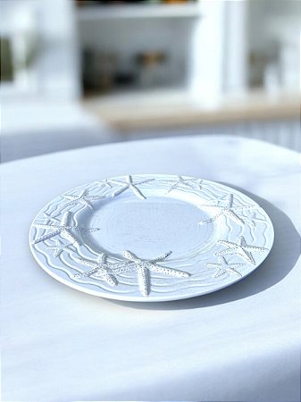 Prato Melamina Borda Estrela 23x23 cm Decoração Náutica Praia