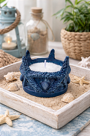 Porta Velas Estrelas Azul Marinho com Vela em Pó Branca