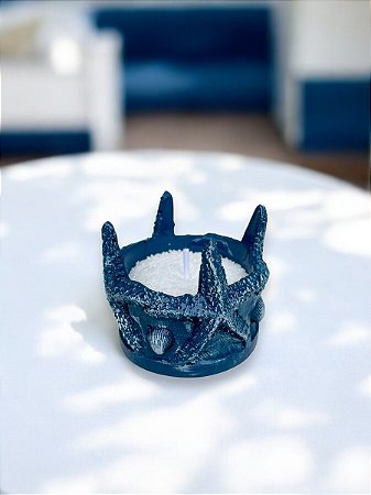 Porta Velas Estrelas Azul Marinho com Vela em Pó Branca