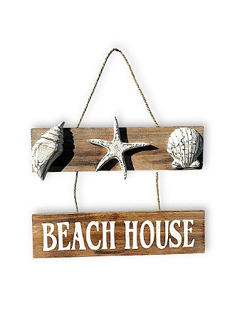 Placa Beach House Decoração em Madeira