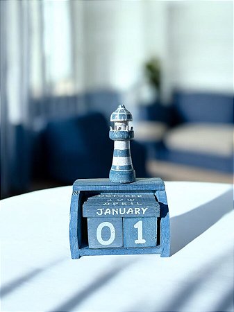 Calendário Náutico Farol Decoração em Madeira