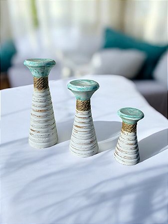 Trio de Castiçal Decoração em Madeira